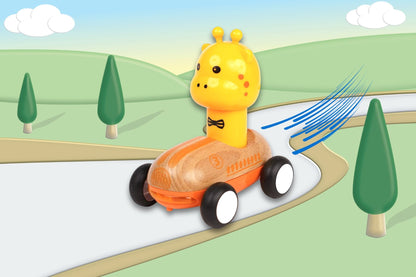 Orange Wooden Press Go Giraffe Racer | Sound & Light Features