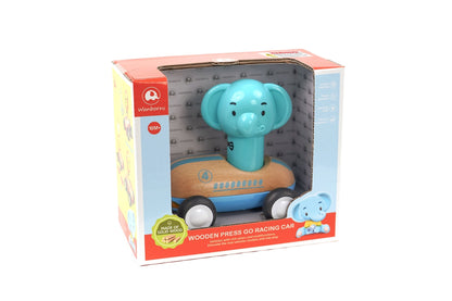 Light Blue Wooden Press Go Racer Elephant | Sound & Light Car