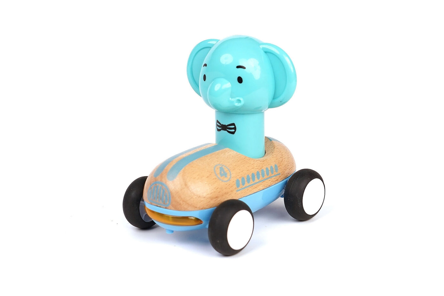 Light Blue Wooden Press Go Racer Elephant | Sound & Light Car