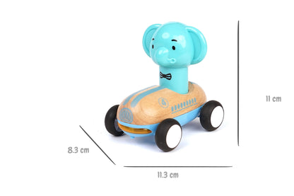 Light Blue Wooden Press Go Racer Elephant | Sound & Light Car