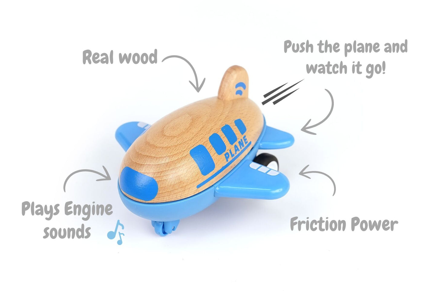 Blue Wooden Friction Plane | Sound Effects | 18 Months+