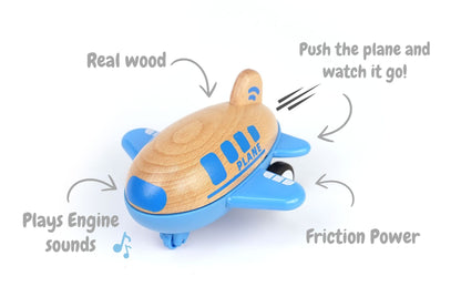 Blue Wooden Friction Plane | Sound Effects | 18 Months+
