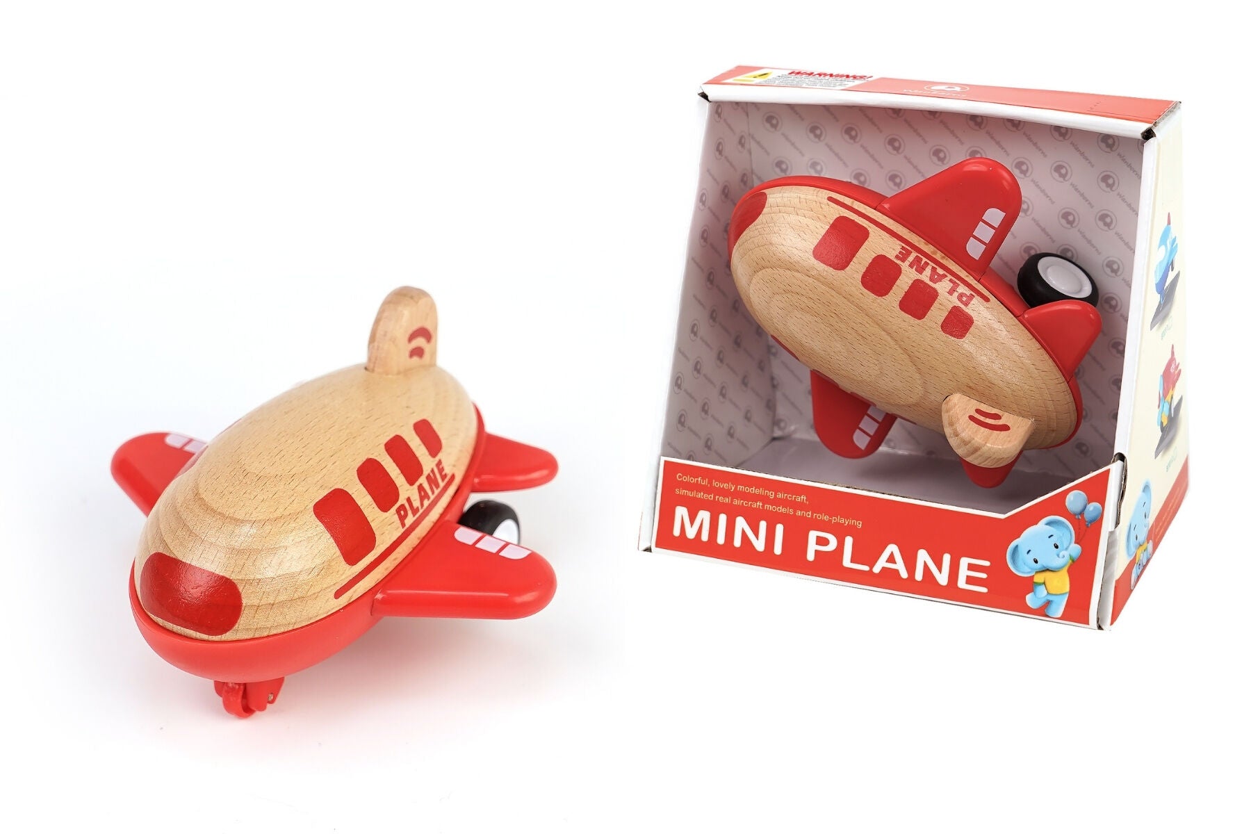 Red Wooden Friction Plane Toy | Realistic Sound Effects – Kids Mega Mart