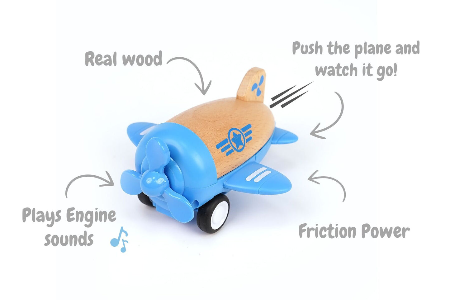 Blue Wooden Friction Plane | Spinning Propeller Sound Effects
