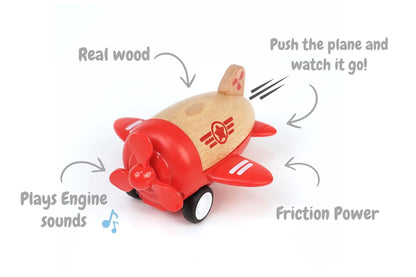 Red Wooden Racer Plane | Friction Powered with Sound Effects