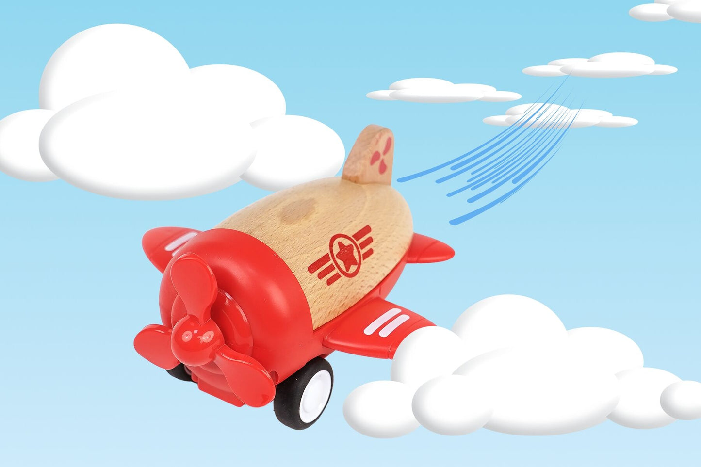 Red Wooden Racer Plane | Friction Powered with Sound Effects