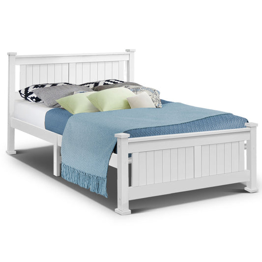 Artiss white pine wood bed frame for kids and adults, durable and stylish for bedrooms.