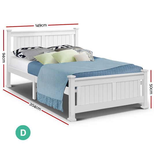 White pine wood bed frame for kids and adults, sturdy and stylish design for bedrooms.