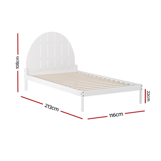 Artiss king single wooden bed frame with semicircular headboard, ideal for childrens bedroom decor.