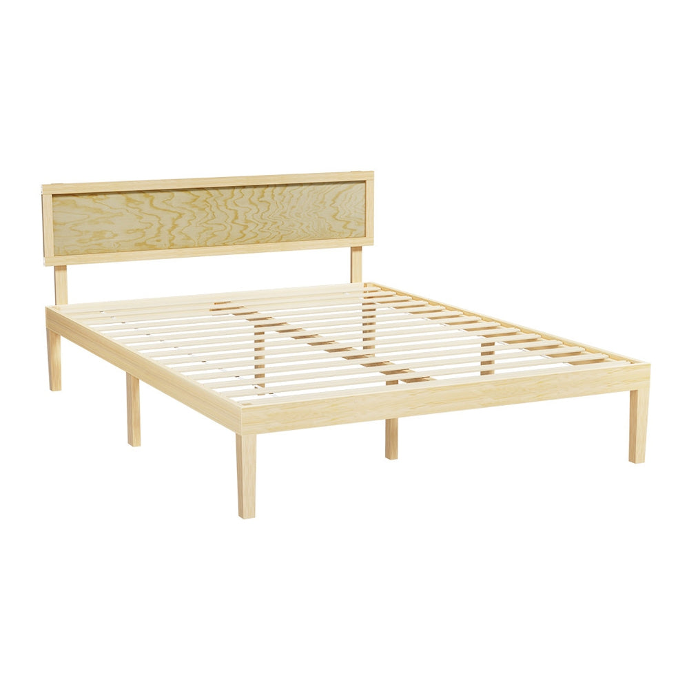Yumi kids bed frame with rattan headboard for comfortable and stylish childrens bedroom.