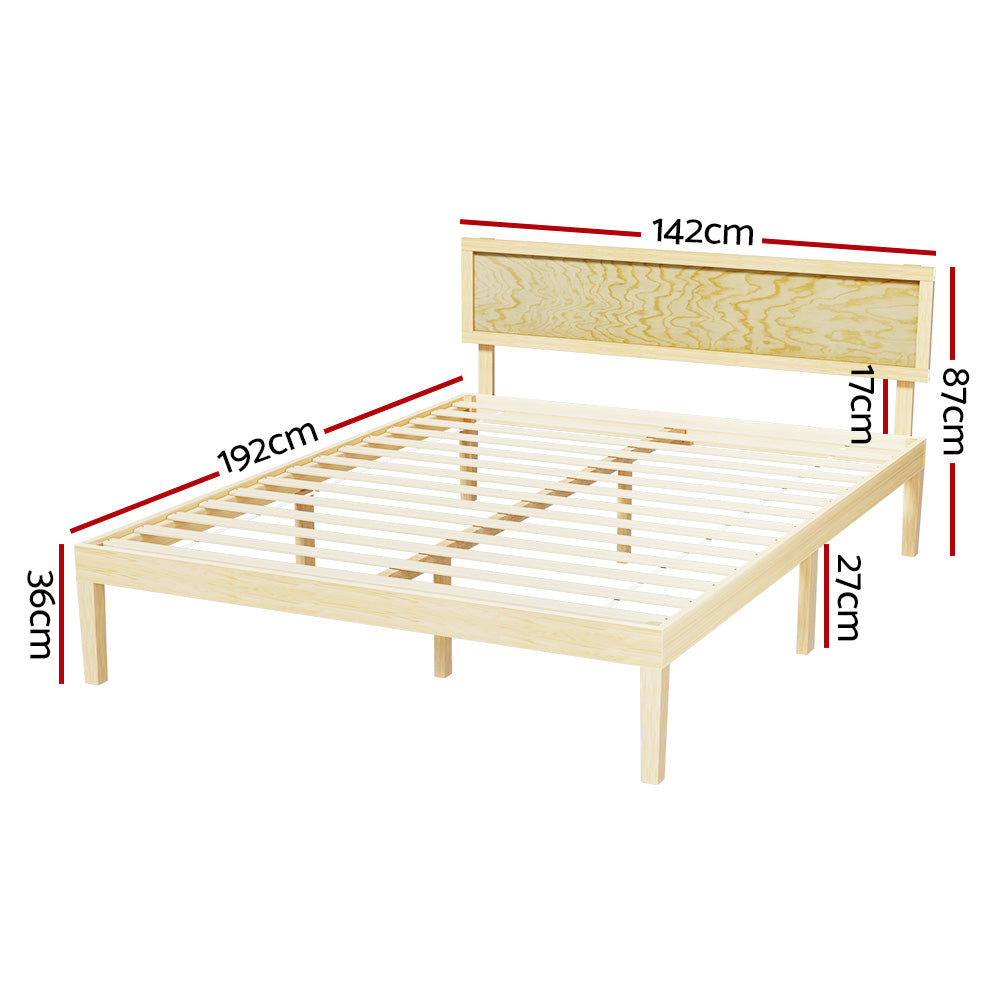 Artiss Yumi double bed frame with rattan headboard, adding charm to kids bedroom decor.