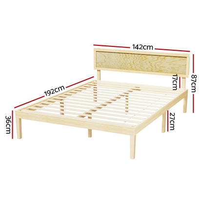 Artiss Yumi double bed frame with rattan headboard, adding charm to kids bedroom decor.