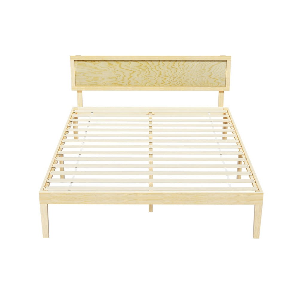 Artiss Yumi Double Wooden Bed Frame with Rattan Headboard for stylish childrens bedroom decor.