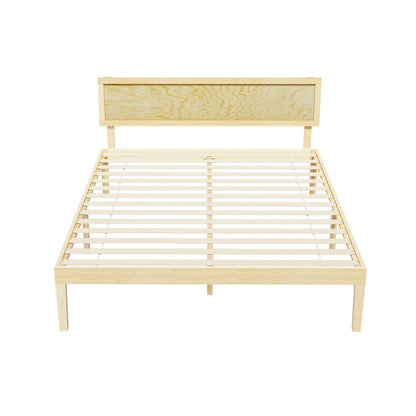 Artiss Yumi Double Wooden Bed Frame with Rattan Headboard for stylish childrens bedroom decor.