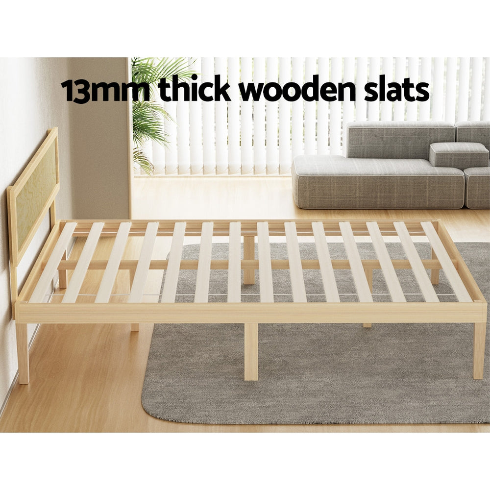 Artiss Yumi Double Wooden Bed Frame with Rattan Headboard - stylish and durable for kids bedrooms