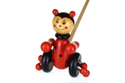 Colorful Ladybird push toy for toddlers, encourages early walking skills and imaginative play.