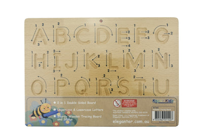 Double-sided alphabet tracing board for kids, ideal tool for learning letters at home.