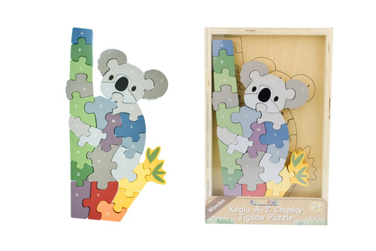 A-to-Z koala-themed chunky puzzle promotes letter recognition and fine motor skills through engaging play.