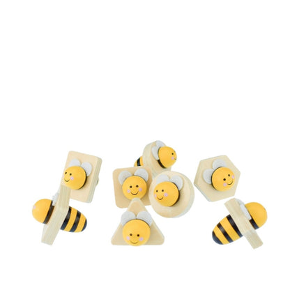 Colorful wooden bee shape sorter toy for kids enhancing learning and motor skills.