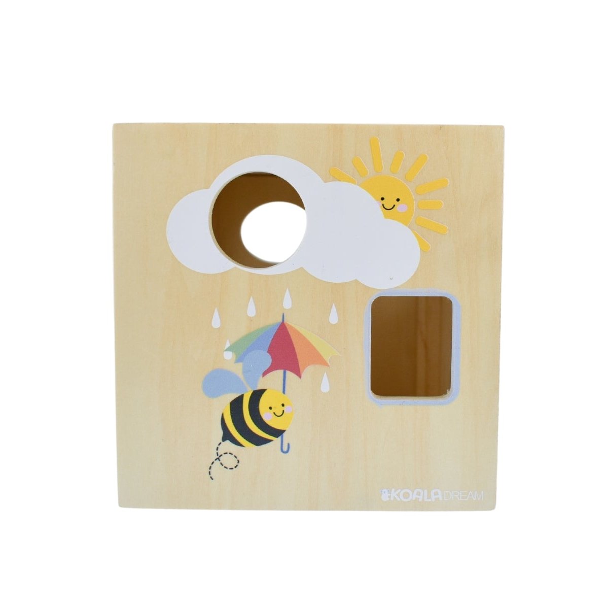 Wooden bee shape sorter toy teaches kids shapes, colors and coordination skills at home.