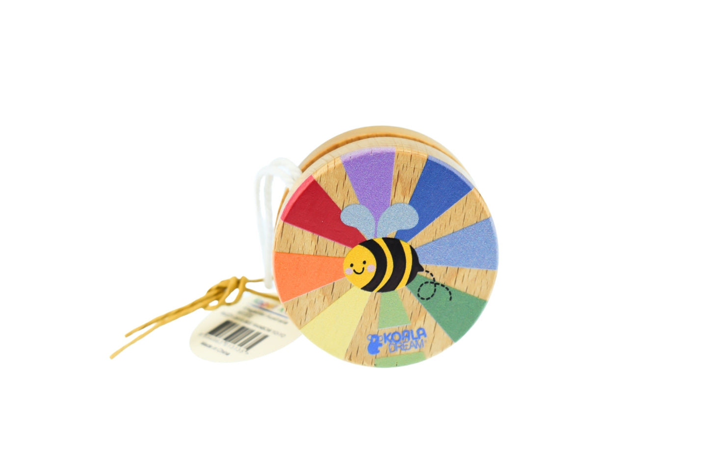 rainbow bee-themed yo-yo set featuring two playful Buzzy Days toys for skill-building and entertainment.
