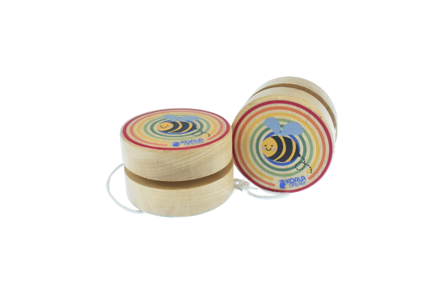 rainbow bee-themed yo-yo set featuring two playful Buzzy Days yo-yos for tricks and entertainment.