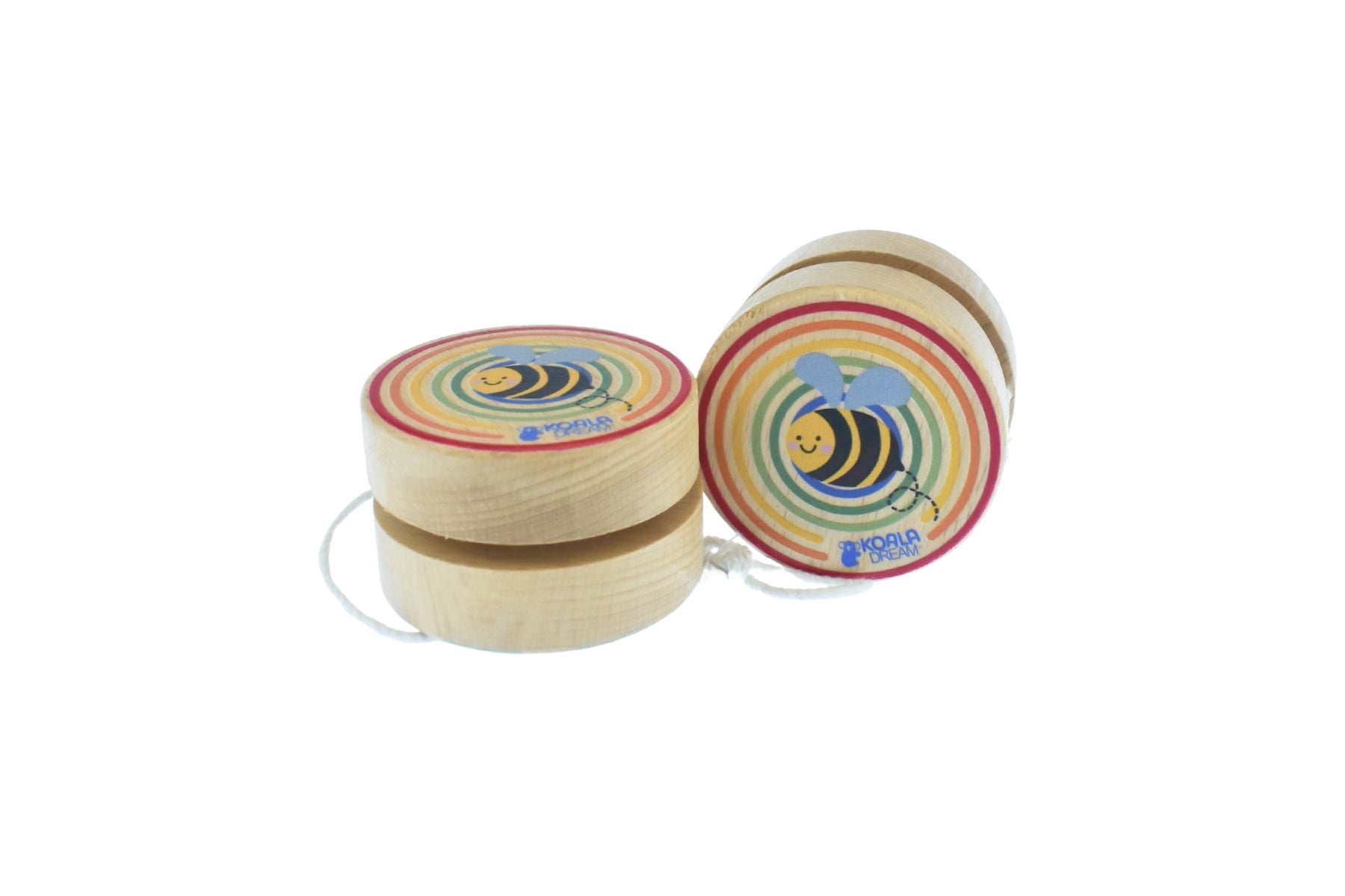 rainbow bee-themed yo-yo set featuring two playful Buzzy Days yo-yos for tricks and entertainment.