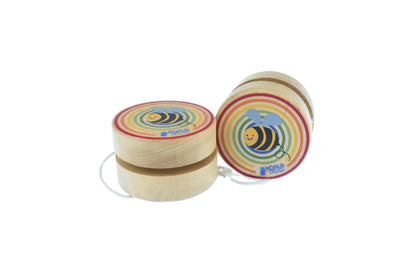 rainbow bee-themed yo-yo set featuring two playful Buzzy Days yo-yos for tricks and entertainment.
