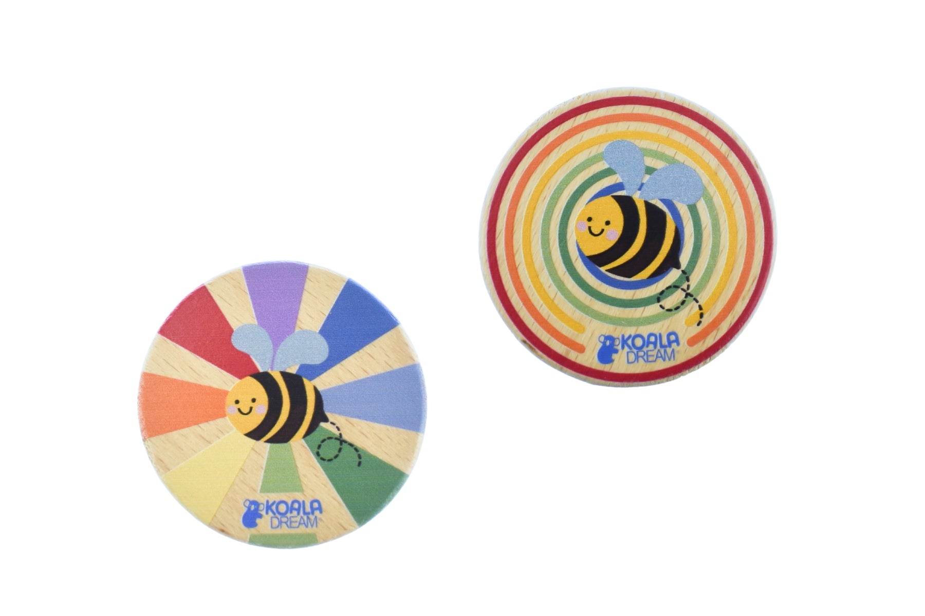rainbow bee-themed yo-yo set featuring two playful Buzzy Days toys for skill-building entertainment.