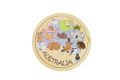 Wooden Australian Animal Map Puzzle | 9 Piece Colorful Jigsaw