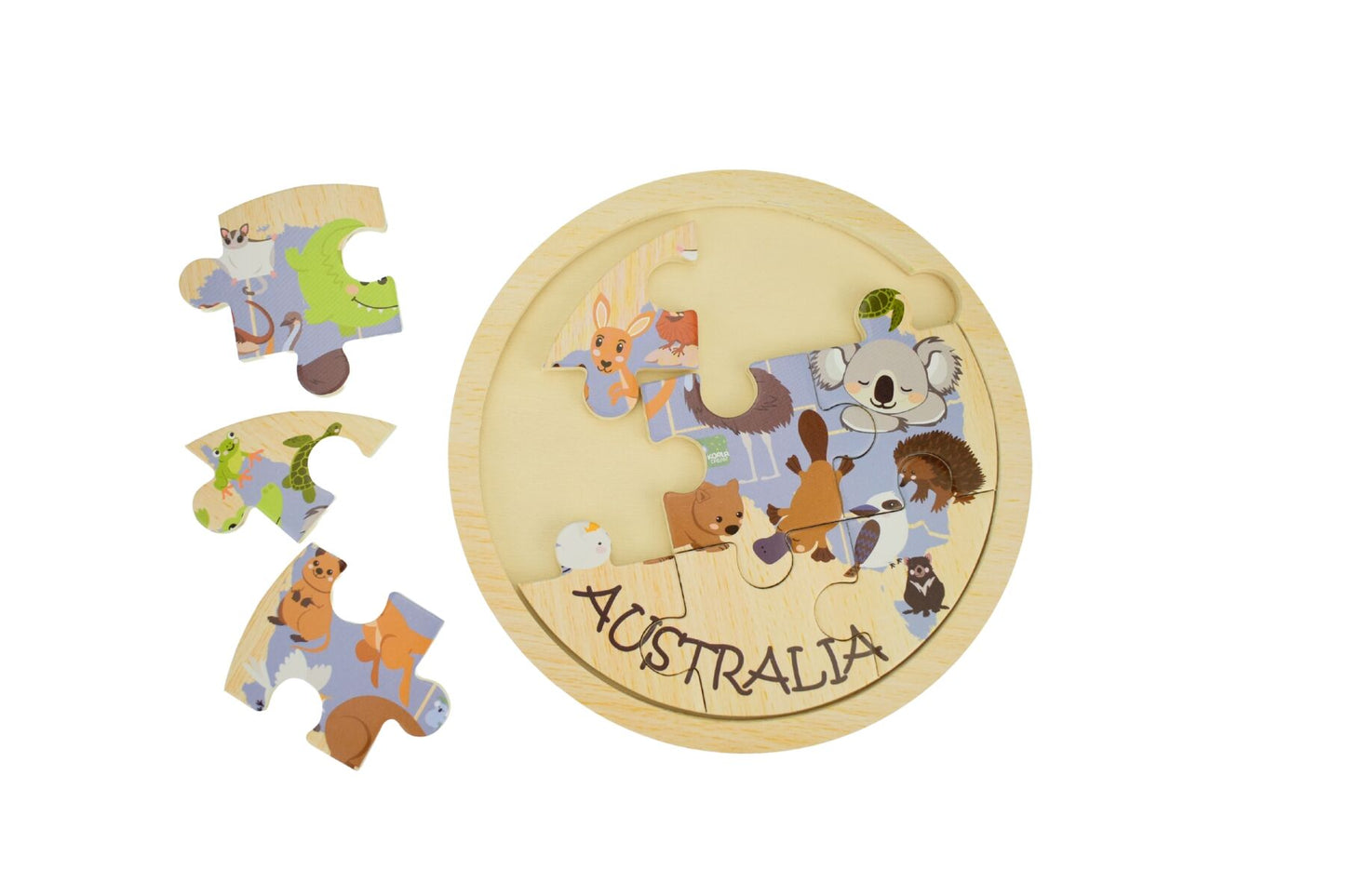 Wooden Australian Animal Map Puzzle | 9 Piece Colorful Jigsaw