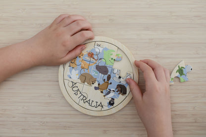 Wooden Australian Animal Map Puzzle | 9 Piece Colorful Jigsaw