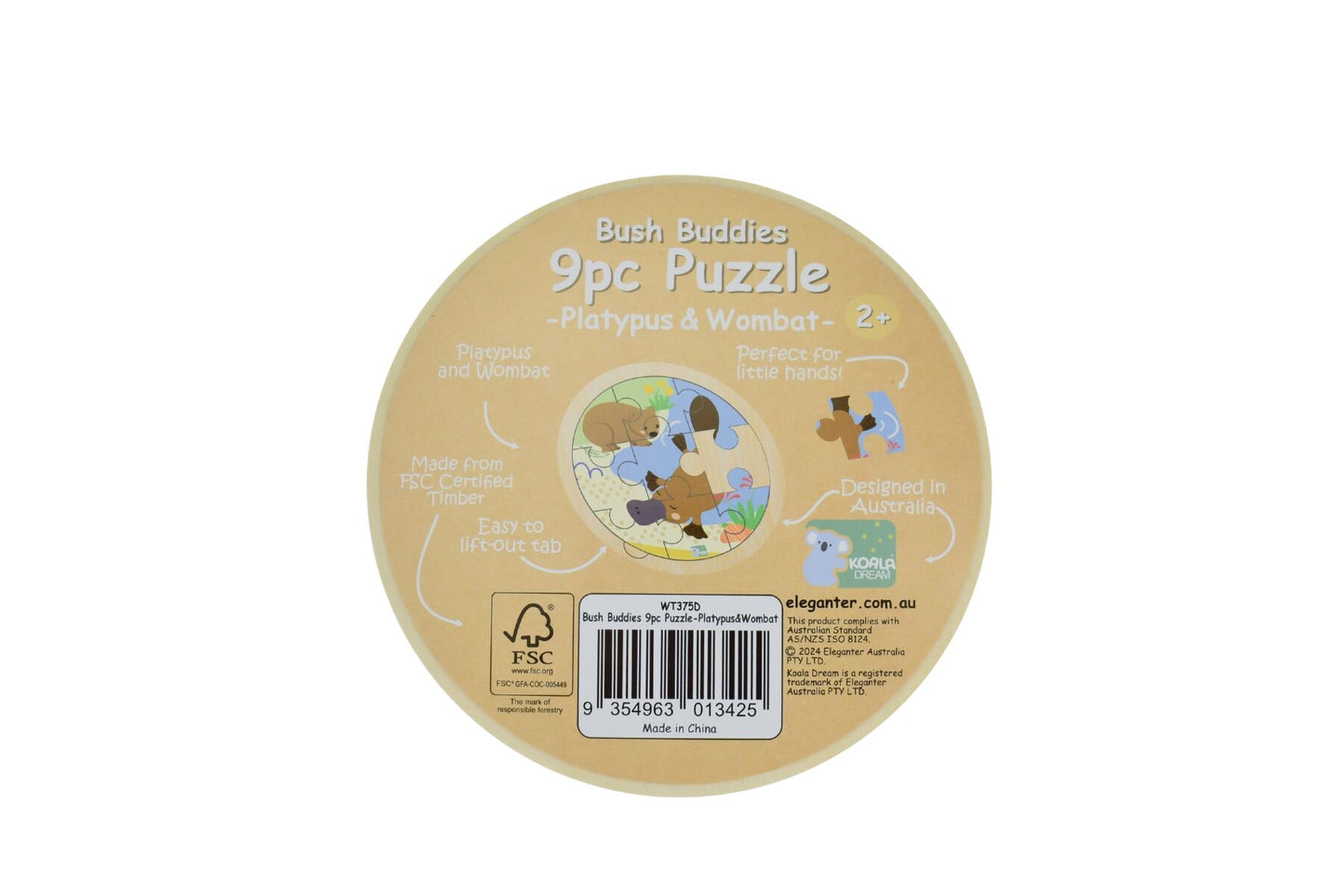 Wooden 9 Piece Jigsaw Puzzle Platypus Wombat | Koala Dream