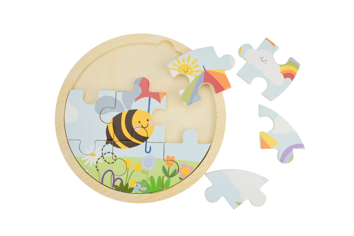 Wooden 9 Pcs Jigsaw Puzzle Buzzy Days Bee Rainbow