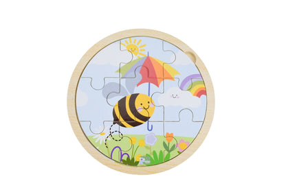 Wooden 9 Pcs Jigsaw Puzzle Buzzy Days Bee Rainbow