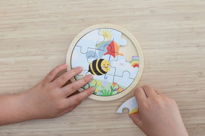 Wooden 9 Pcs Jigsaw Puzzle Buzzy Days Bee Rainbow