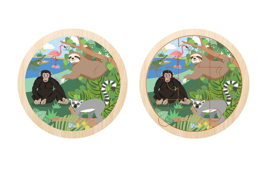 Wild Buddies 9 Pc Round Jigsaw Puzzle Hanging Around