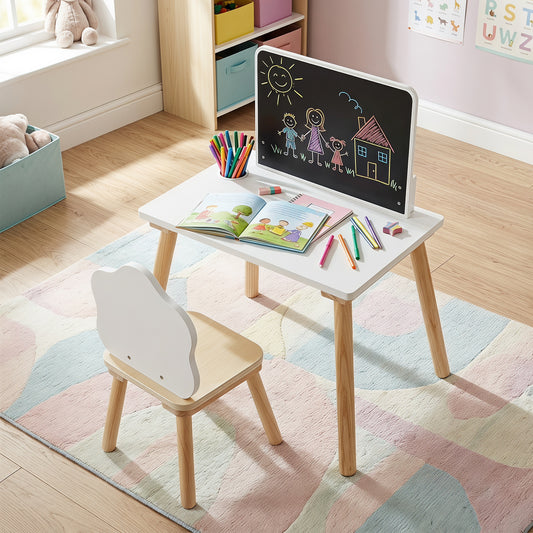 White Kids Weaning Table & Chair Set With Chalkboard | Pine Wood