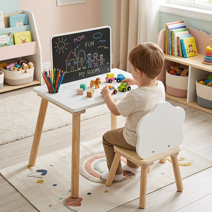 White Kids Weaning Table & Chair Set With Chalkboard | Pine Wood
