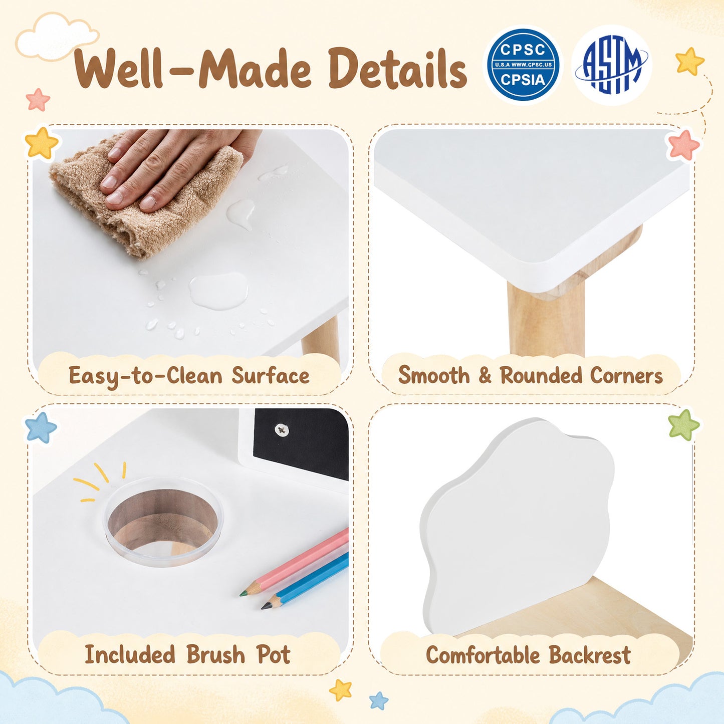White Kids Weaning Table & Chair Set With Chalkboard | Pine Wood