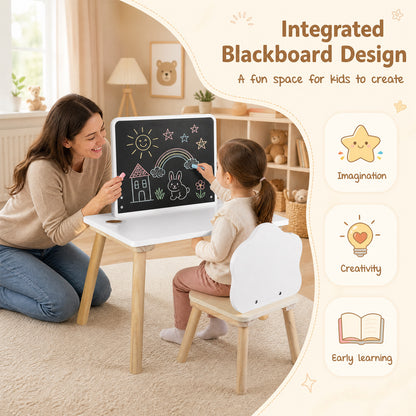 White Kids Weaning Table & Chair Set With Chalkboard | Pine Wood