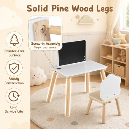 White Kids Weaning Table & Chair Set With Chalkboard | Pine Wood