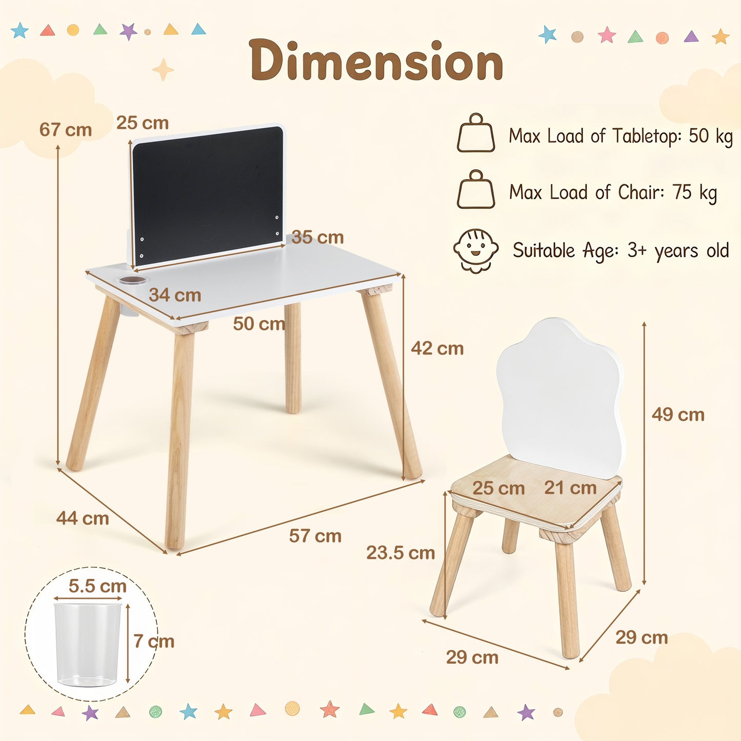 White Kids Weaning Table & Chair Set With Chalkboard | Pine Wood