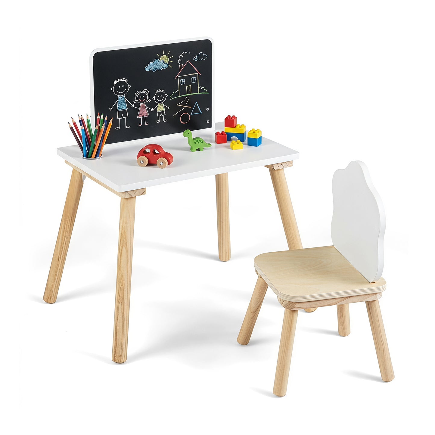 White Kids Weaning Table & Chair Set With Chalkboard | Pine Wood