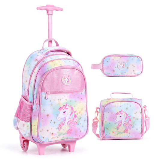 Costway Wheeled Backpack with Lunch Box and Pencil Case-Multicolour