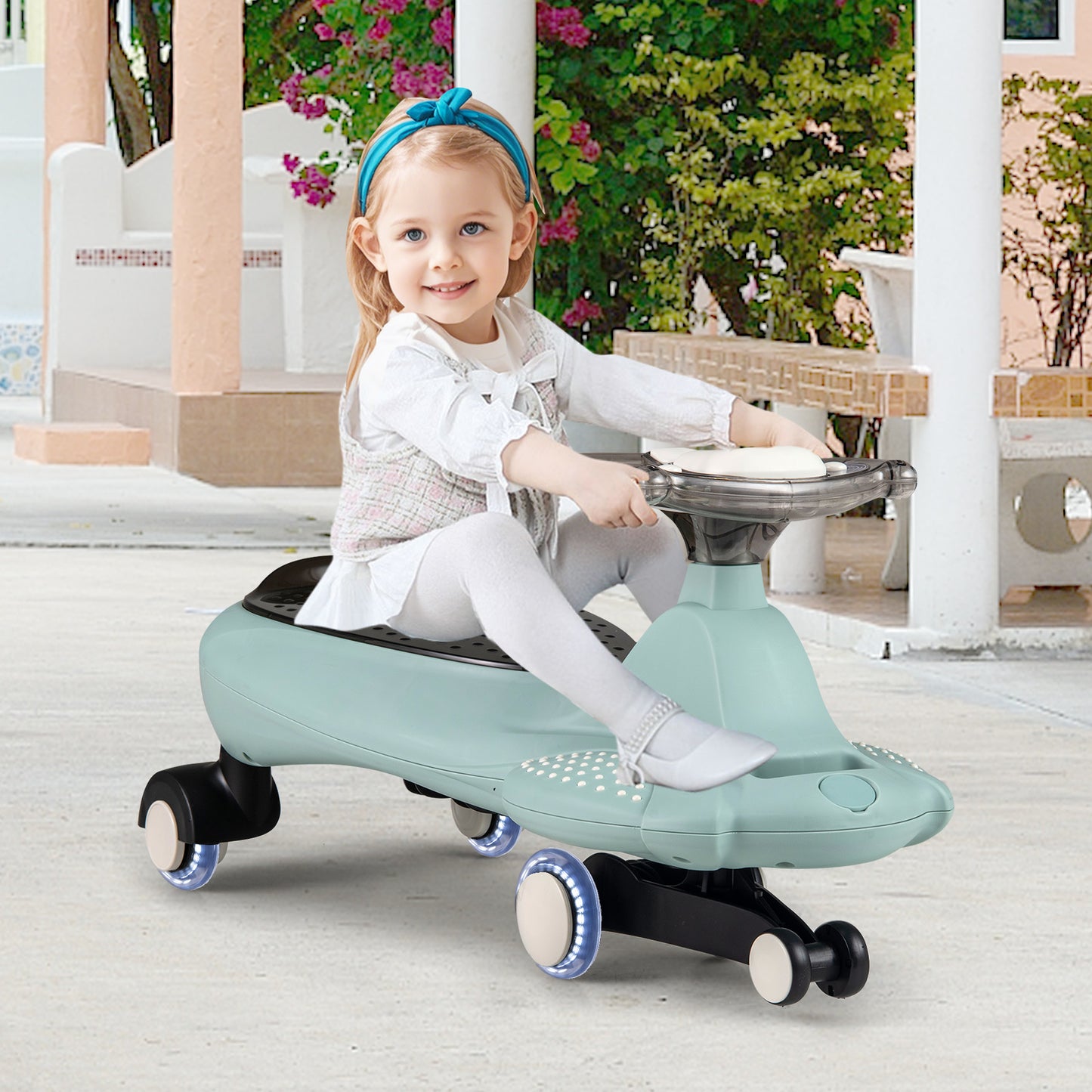 Green Wiggle Car | LED Lights Music Horn Hauling Rope Storage