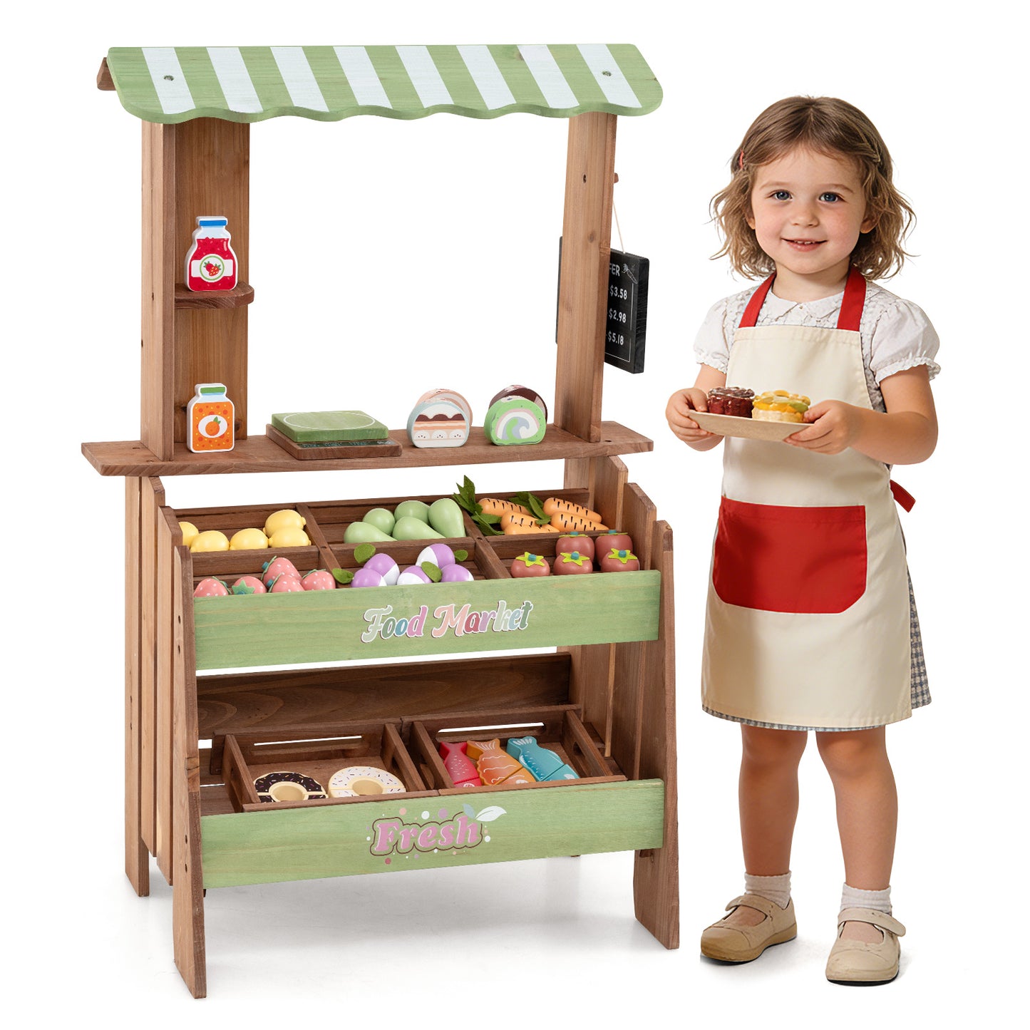 Wooden Mud Grocery Store for Kids | 43 Accessories & Chalkboard