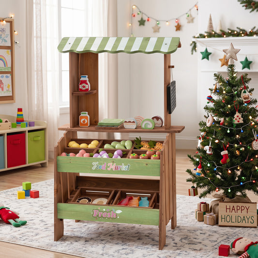 Costway Wooden Mud Grocery Store for Kids with Price Chalkboard and 40+ Accessories