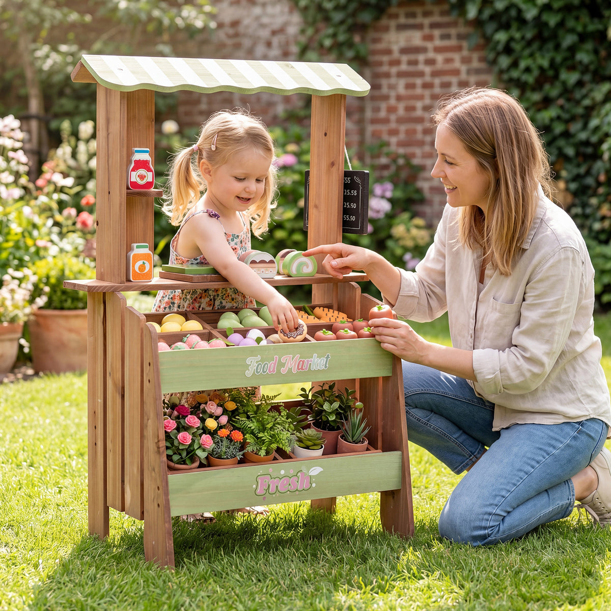 Wooden Mud Grocery Store for Kids | 43 Accessories & Chalkboard