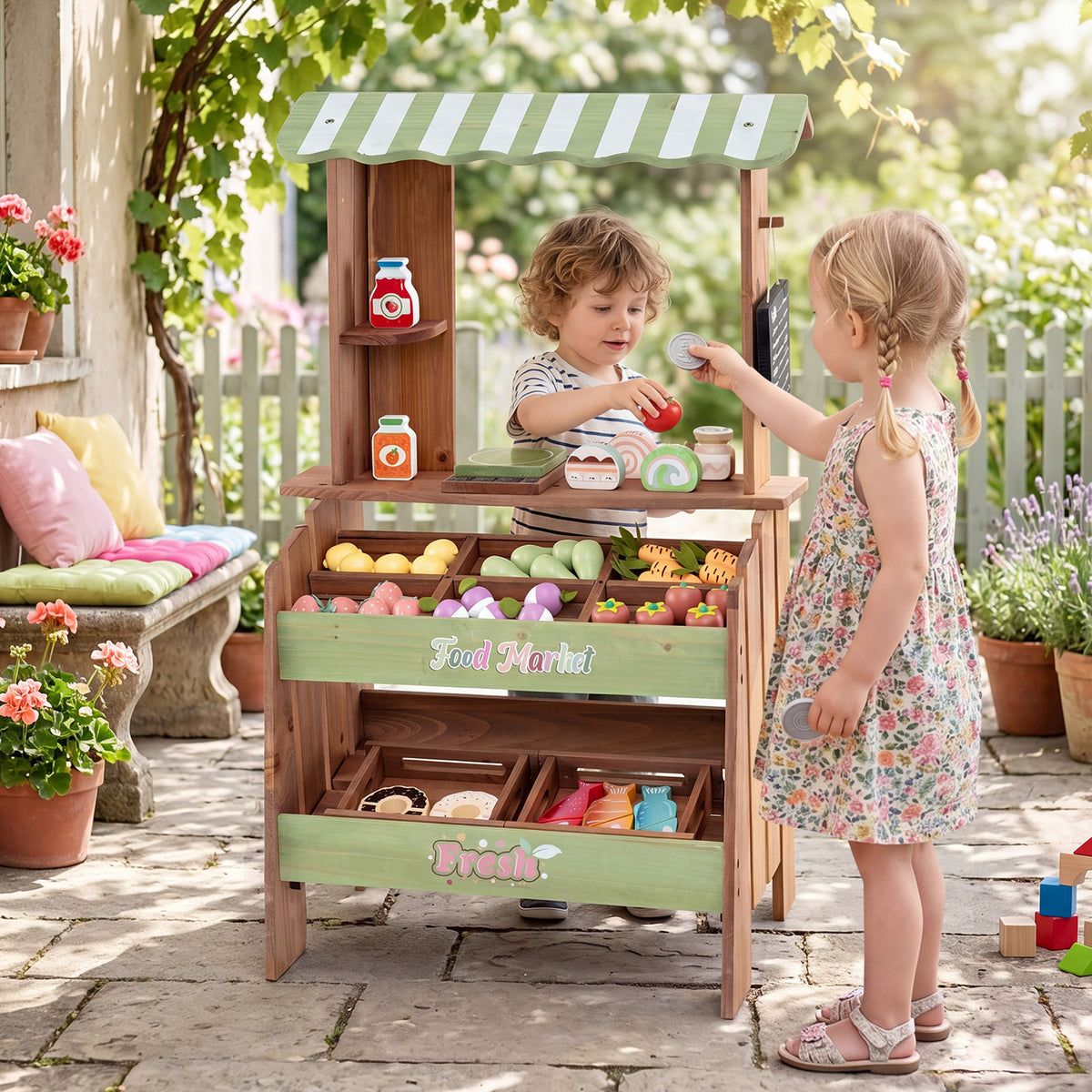 Wooden Mud Grocery Store for Kids | 43 Accessories & Chalkboard